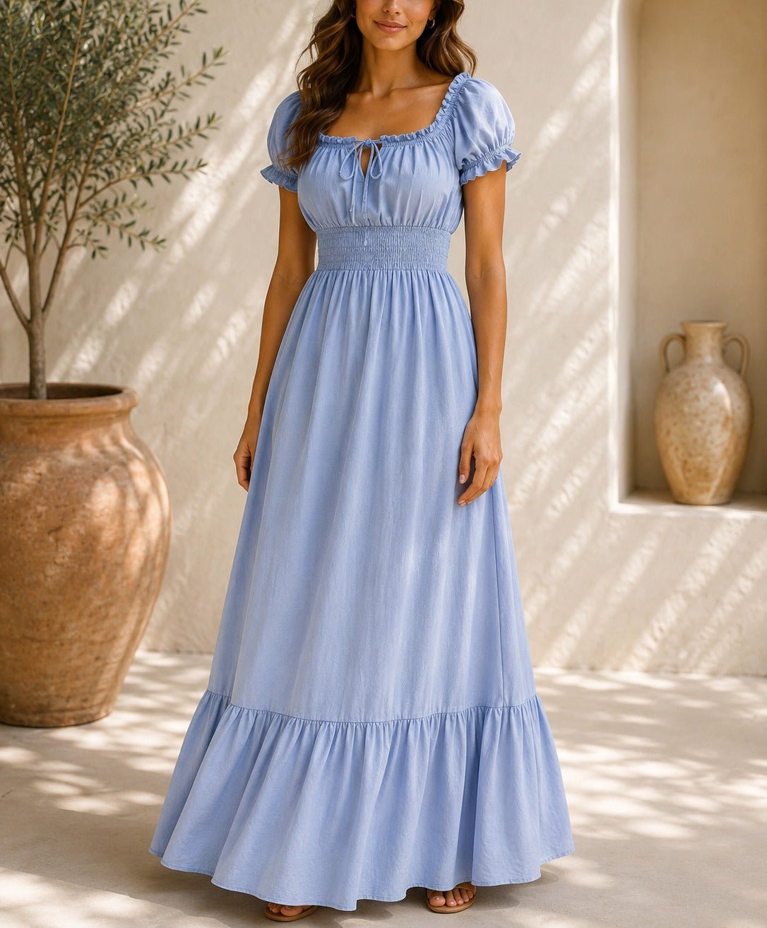 Ladies Blue Tie Front Tier Dress - StylePhase SA