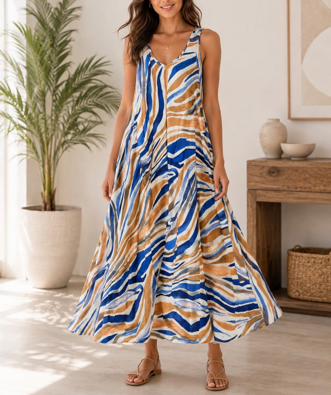 Ladies Blue V Neck Maxi Dress - StylePhase SA