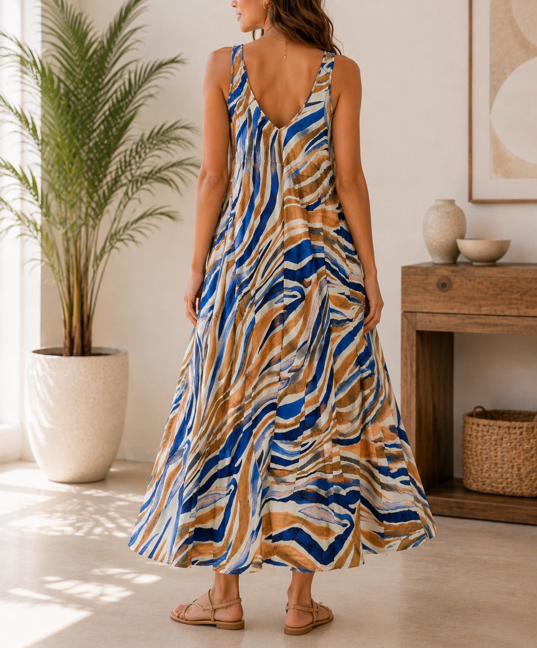 Ladies Blue V Neck Maxi Dress - StylePhase SA