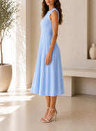 Ladies Blue V Neck Zip Back Pocket Dress - StylePhase SA