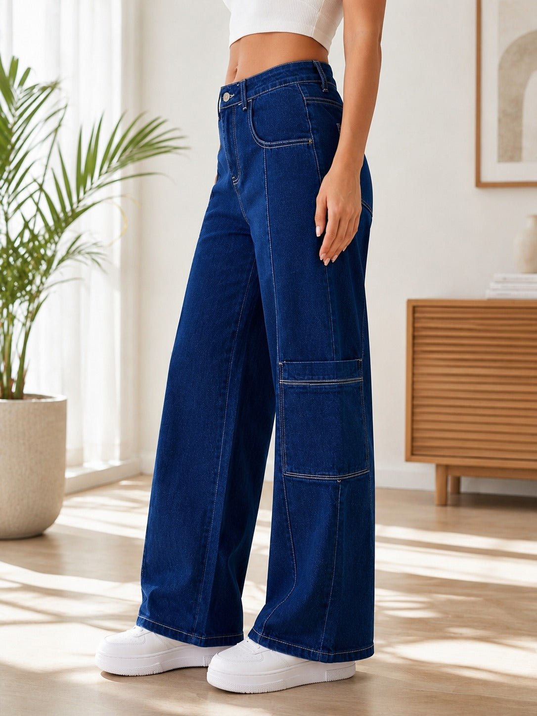 Ladies Blue Wide Leg Cargo Jeans - StylePhase SA