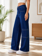 Ladies Blue Wide Leg Cargo Jeans - StylePhase SA