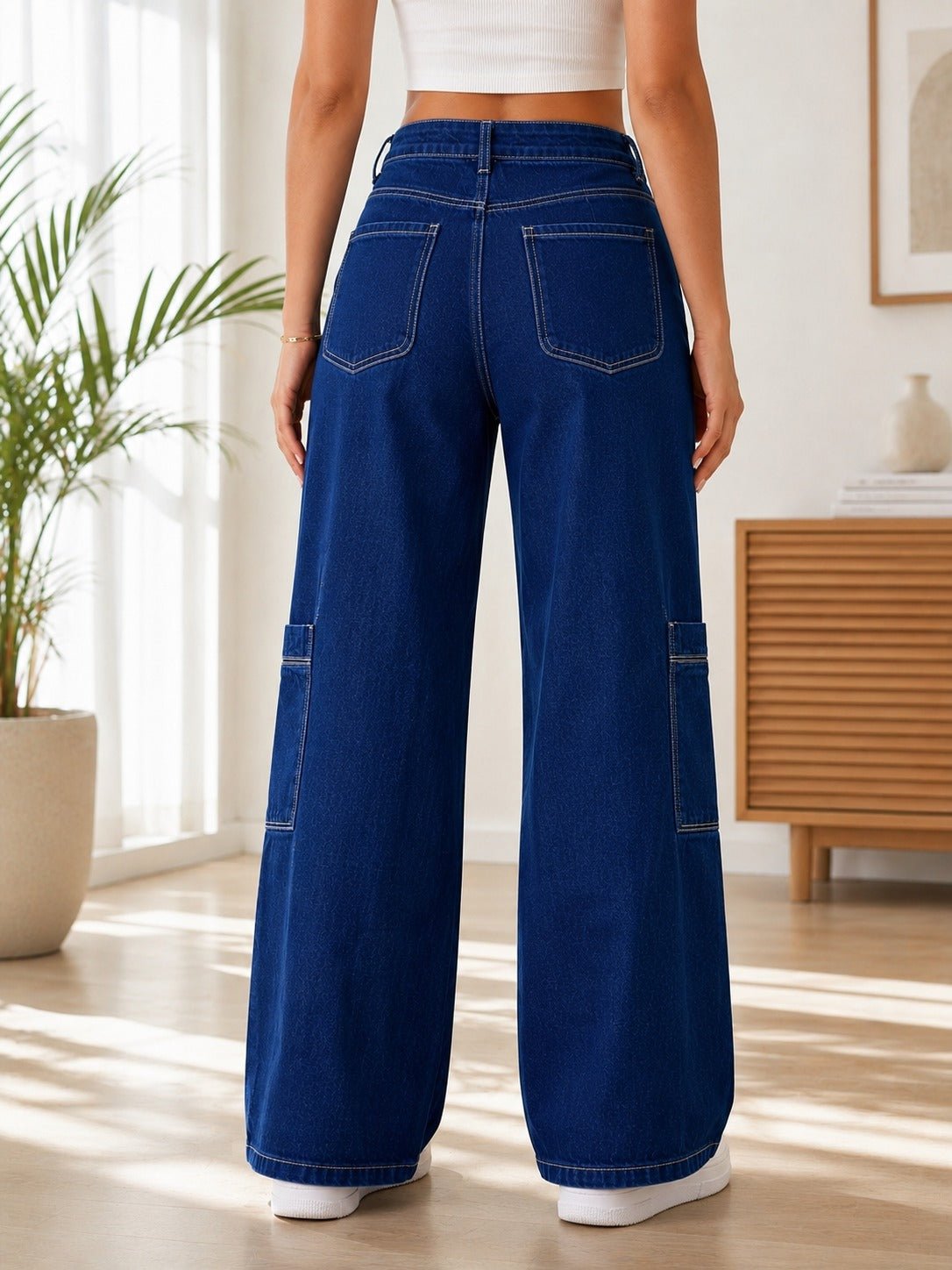 Ladies Blue Wide Leg Cargo Jeans - StylePhase SA