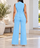 Ladies Blue Wrap-Style Peplum Two-Piece Set - StylePhase SA