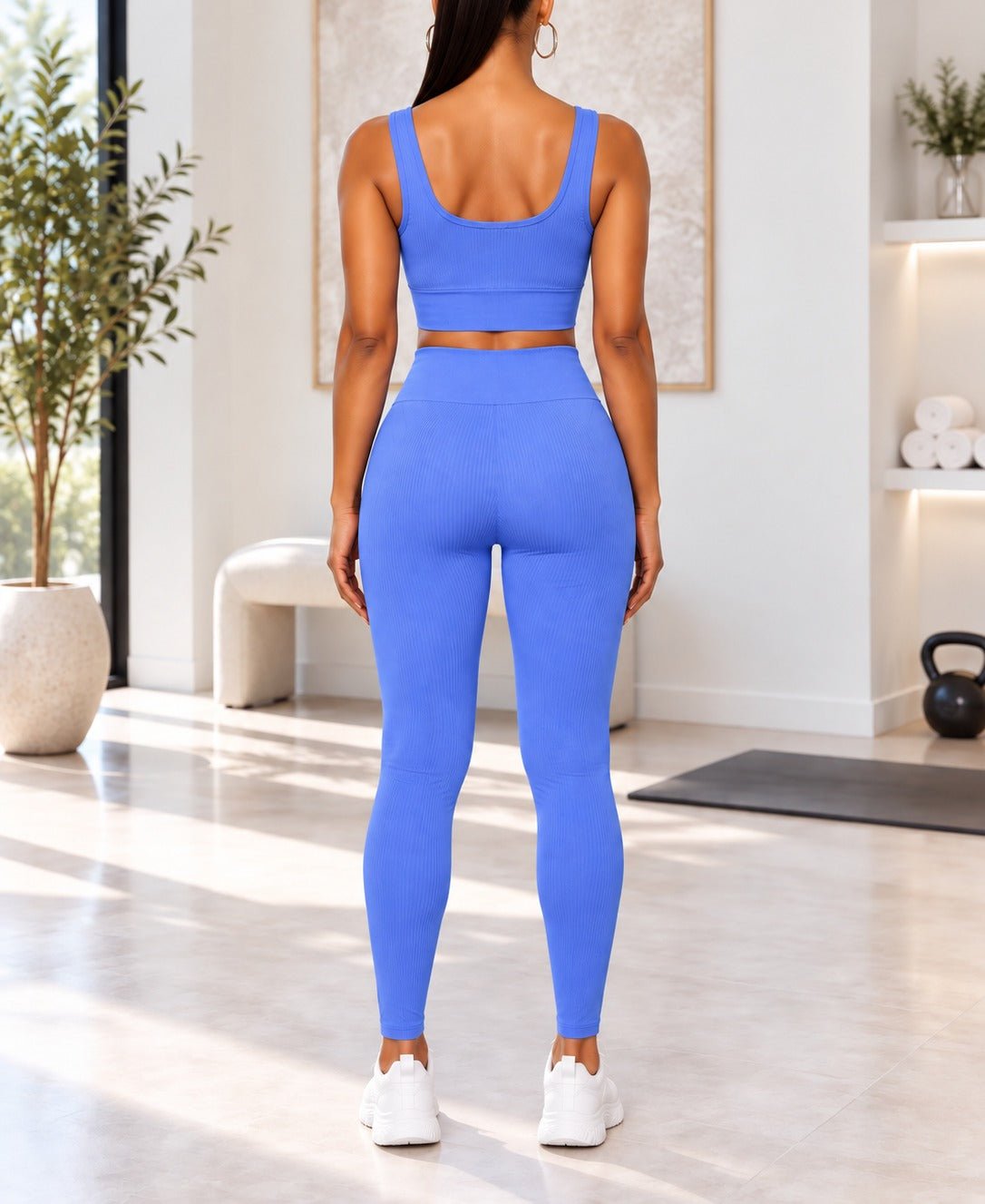 Ladies Blue Zip Top And Drawstring Leggings Active Wear Set - StylePhase SA