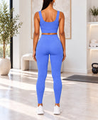 Ladies Blue Zip Top And Drawstring Leggings Active Wear Set - StylePhase SA