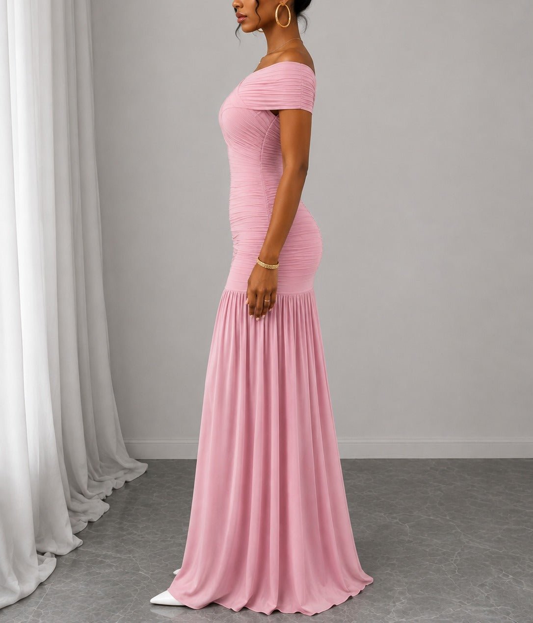 Ladies Blush Off Sleeve Maxi Dress - StylePhase SA