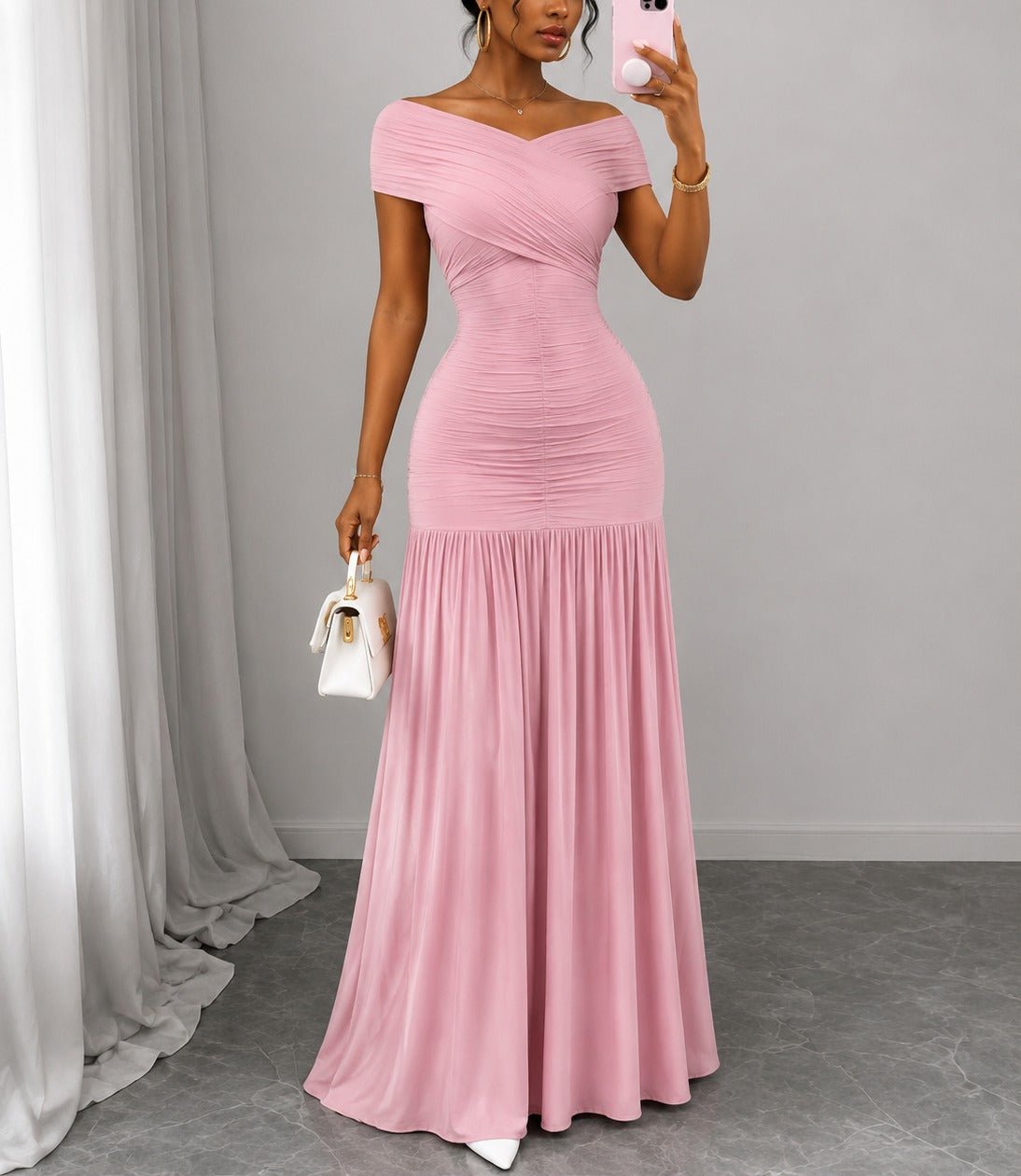 Ladies Blush Off Sleeve Maxi Dress - StylePhase SA