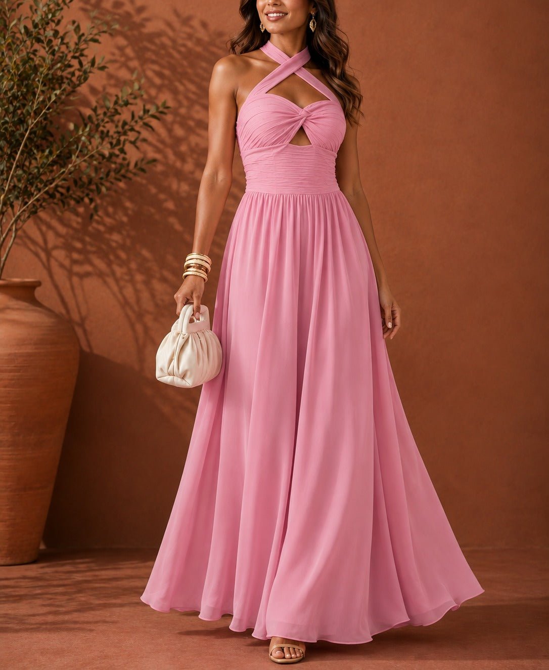 Ladies Blush Tie Criss Cross Pocket Dress - StylePhase SA
