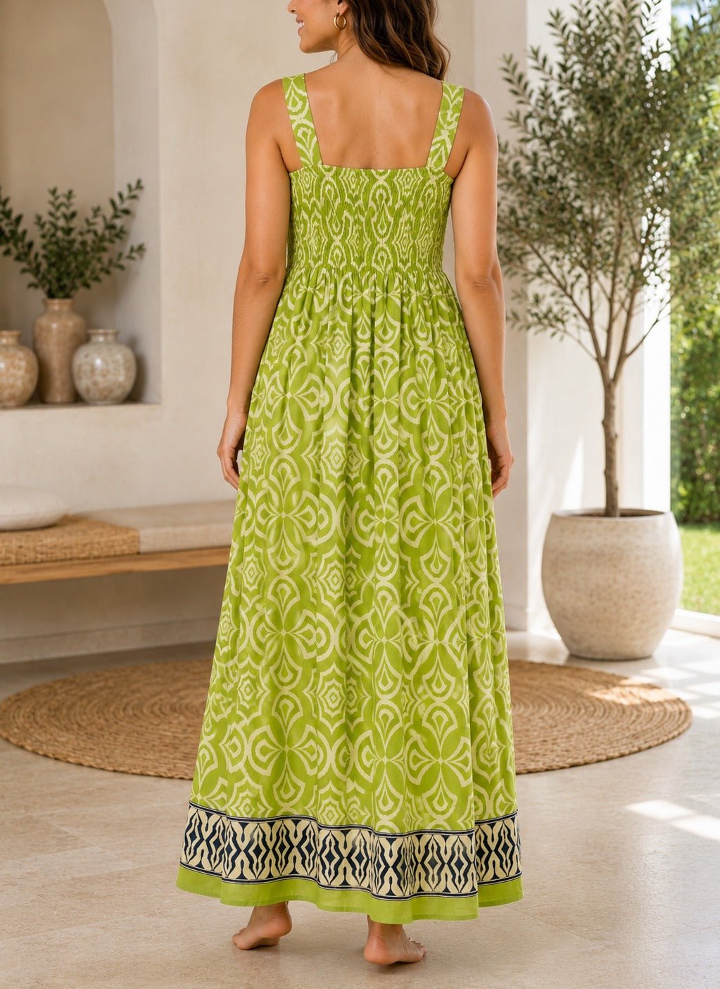 Ladies Border Print Strappy Dress- Lime - StylePhase SA