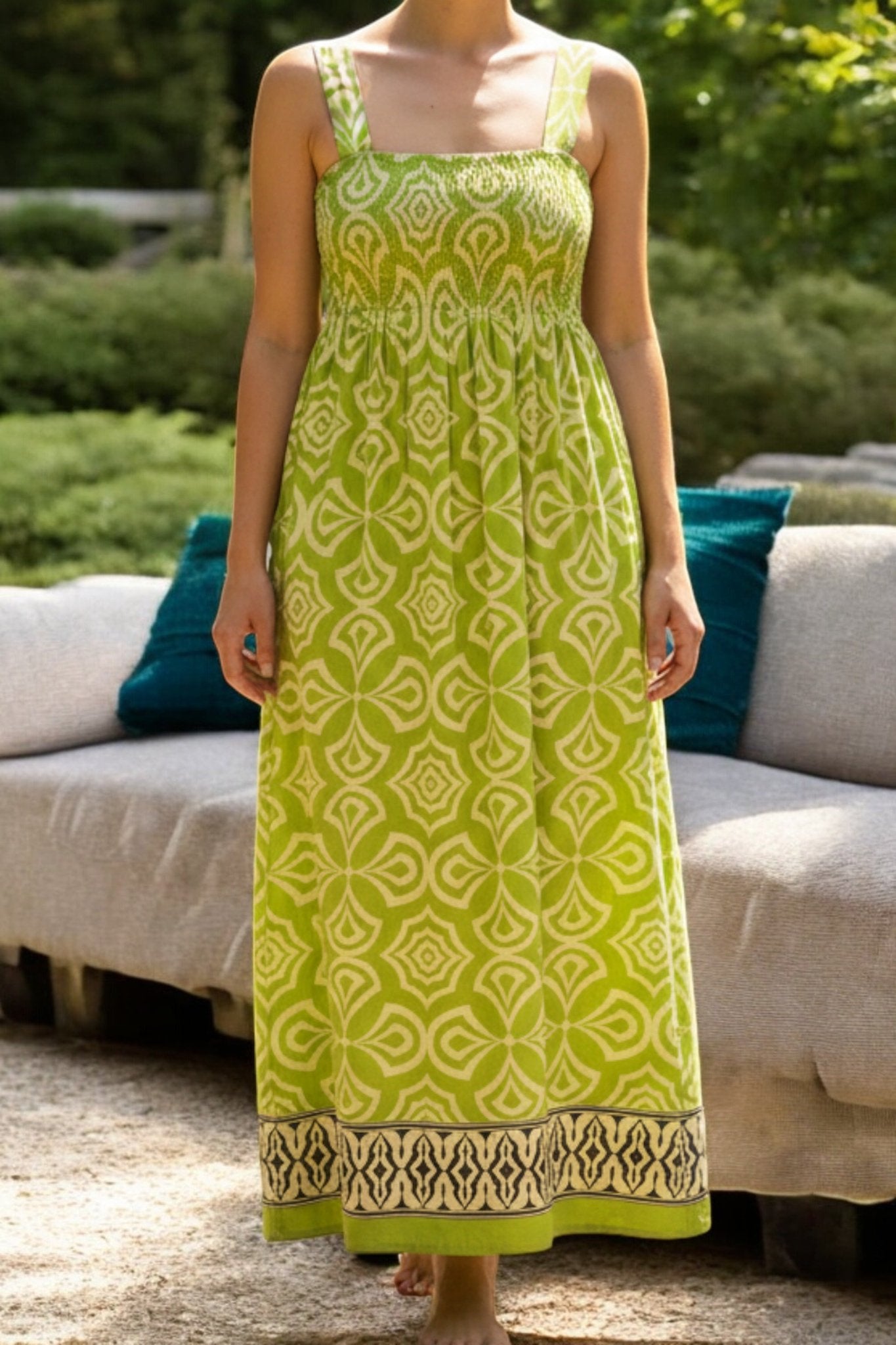 Ladies Border Print Strappy Dress - Lime - StylePhase SA