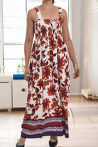 Ladies Border Print Strappy Dress - Rust Floral - StylePhase SA