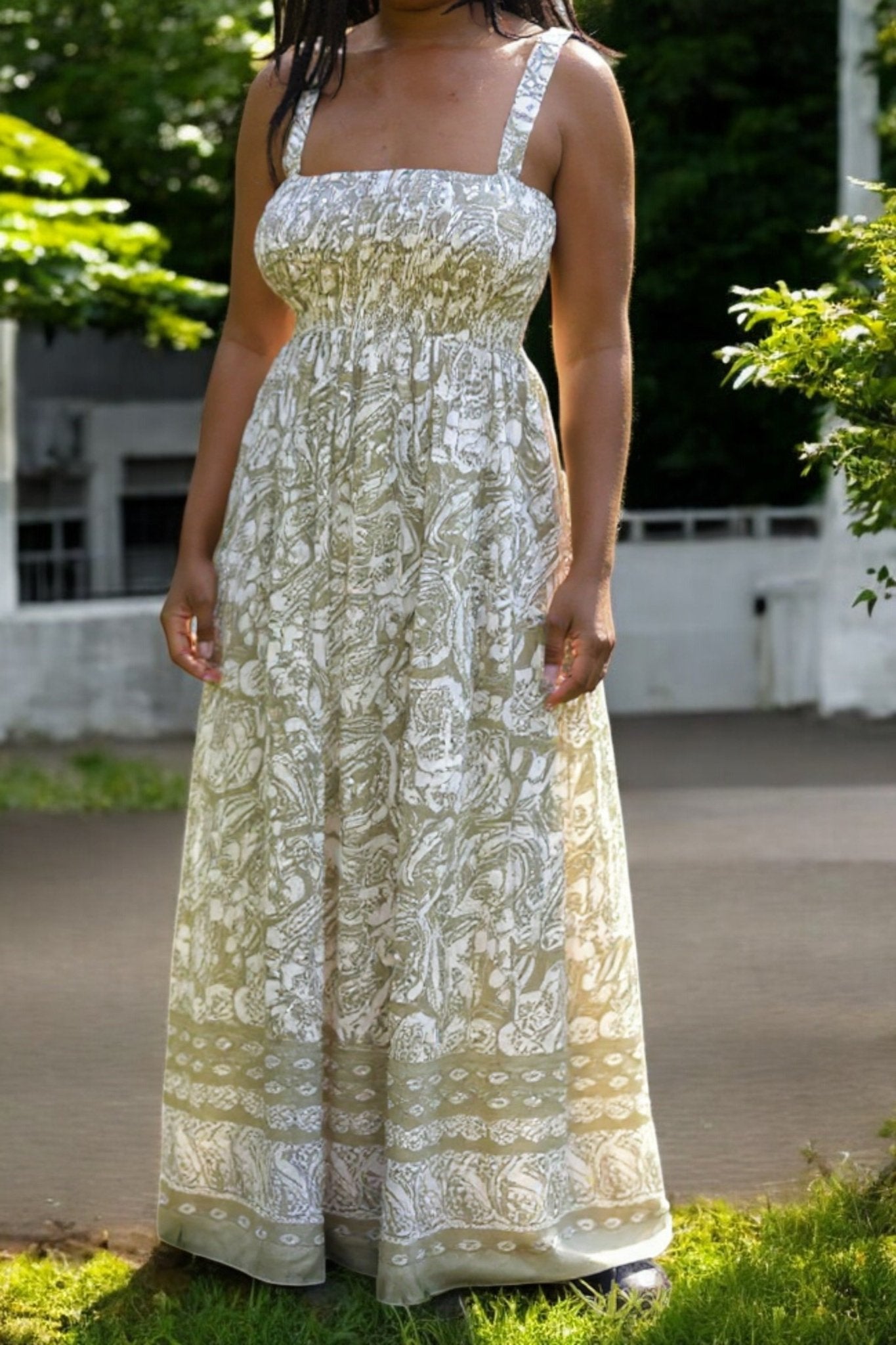 Ladies Border Print Strappy Dress - Sage Floral - StylePhase SA