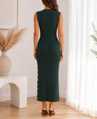 Ladies Bottle Green Ribbed Knit Side Slit Dress - StylePhase SA