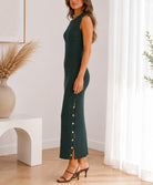 Ladies Bottle Green Ribbed Knit Side Slit Dress - StylePhase SA
