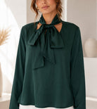 Ladies Bottle Green Tie Neck Top - StylePhase SA