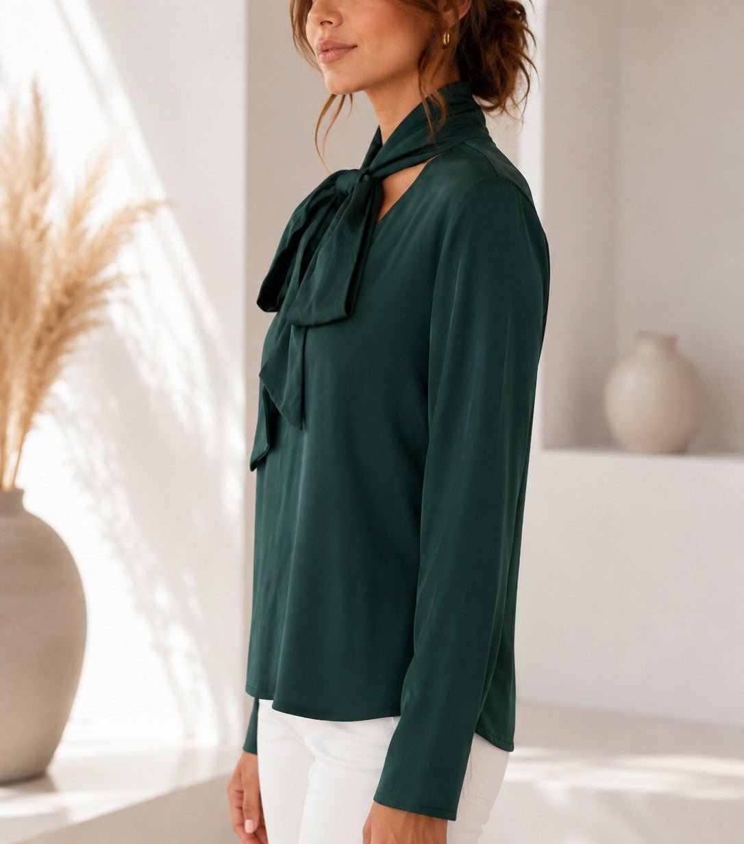 Ladies Bottle Green Tie Neck Top - StylePhase SA