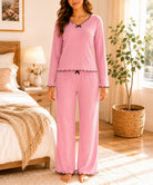 Ladies Bow Detail Ruffle Trim Blush Pink Pyjamas - StylePhase SA