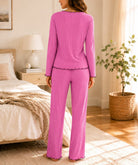 Ladies Bow Detail Ruffle Trim Dusty Pink Pyjamas - StylePhase SA