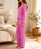 Ladies Bow Detail Ruffle Trim Dusty Pink Pyjamas - StylePhase SA