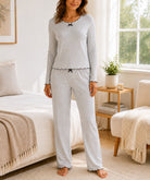 Ladies Bow Detail Ruffle Trim Grey Pyjamas - StylePhase SA