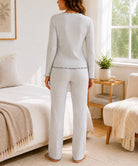 Ladies Bow Detail Ruffle Trim Grey Pyjamas - StylePhase SA
