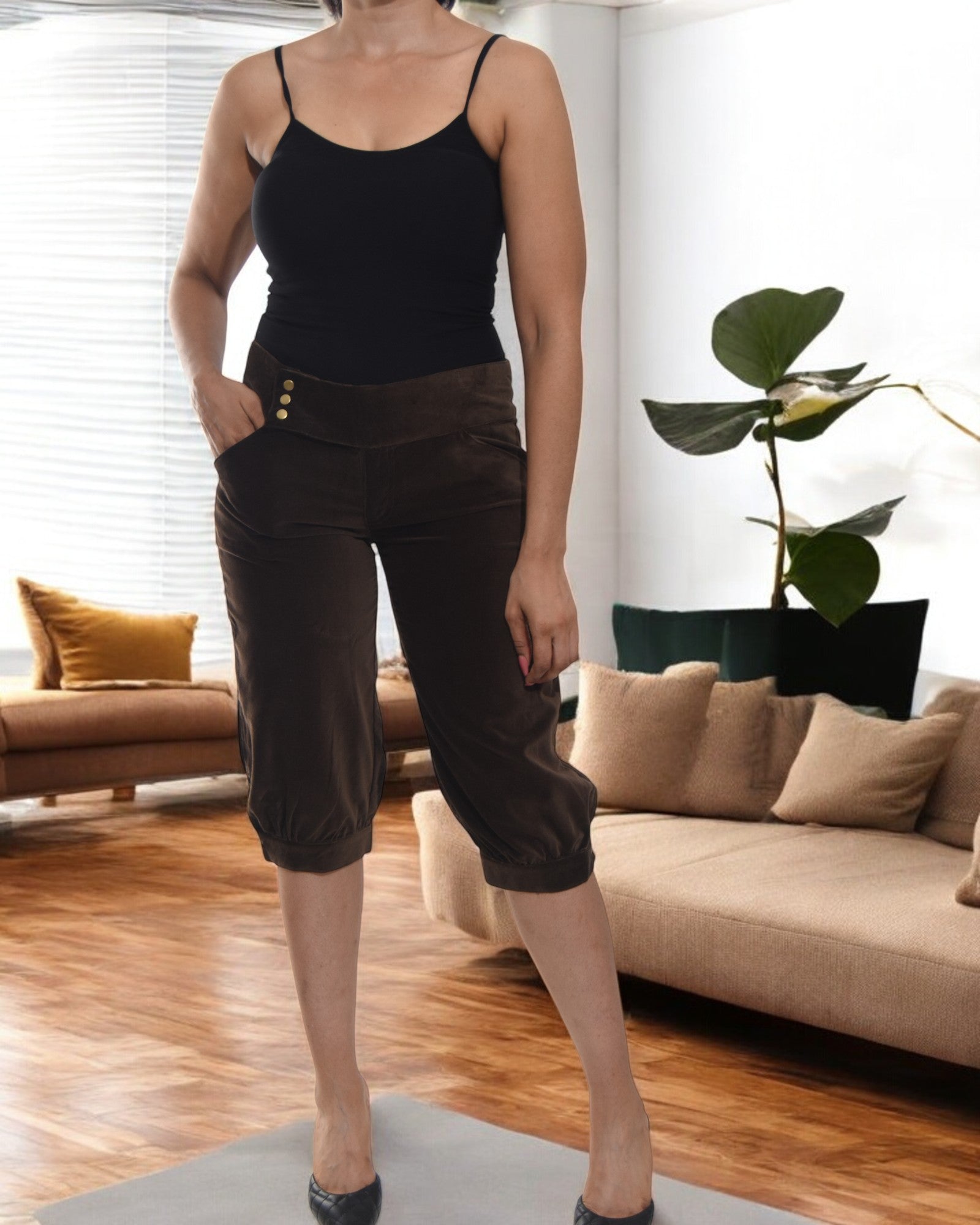 Ladies Brown 3/4 Velvet Pants - StylePhase SA