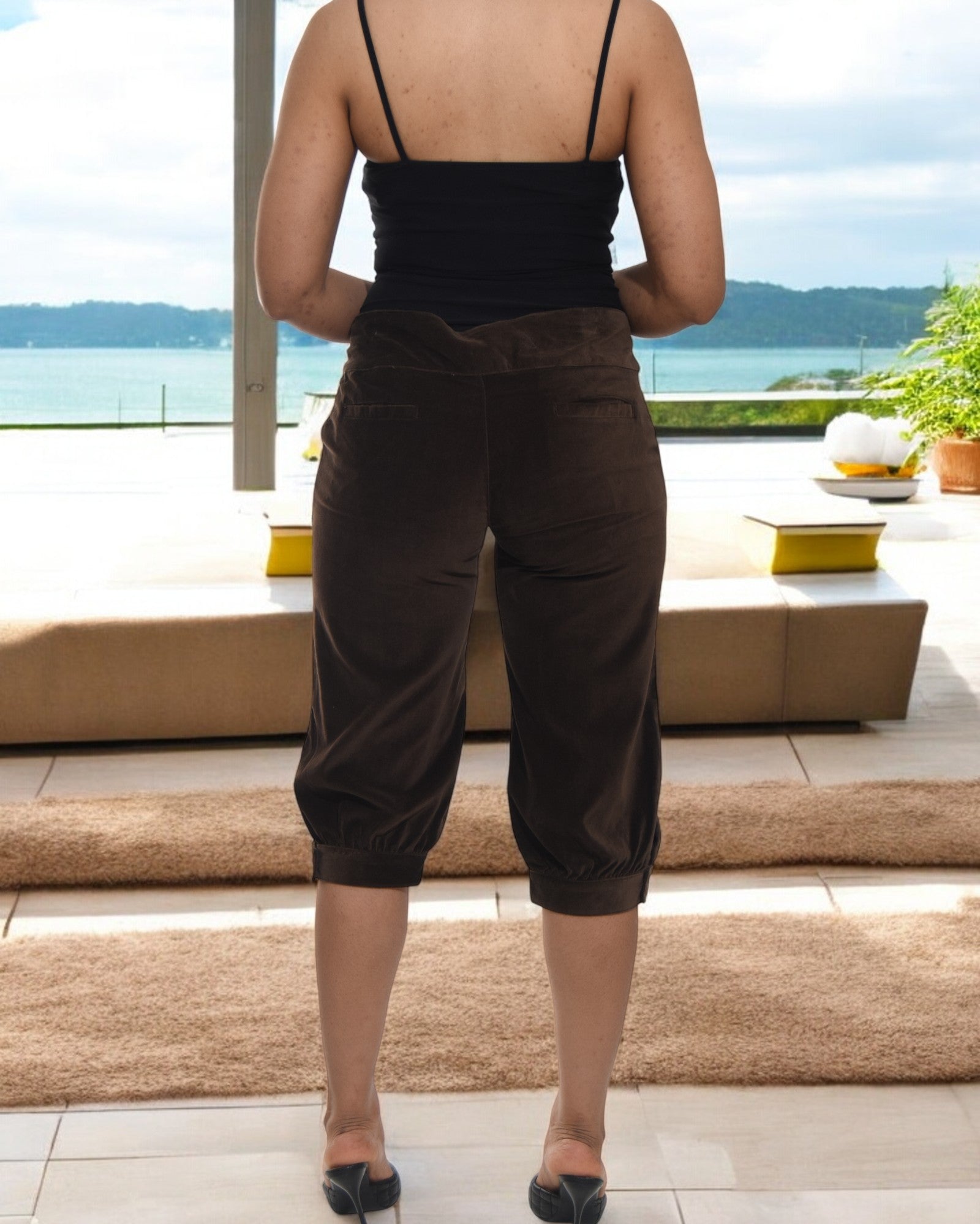 Ladies Brown 3/4 Velvet Pants - StylePhase SA