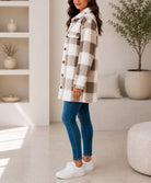 Ladies Brown And Cream Check Pattern Plush Top - StylePhase SA