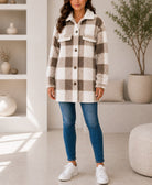 Ladies Brown And Cream Check Pattern Plush Top - StylePhase SA