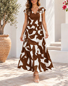 Ladies Brown And White Cap Sleeve Maxi Dress - StylePhase SA