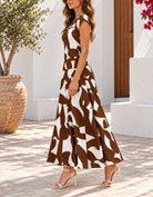 Ladies Brown And White Cap Sleeve Maxi Dress - StylePhase SA