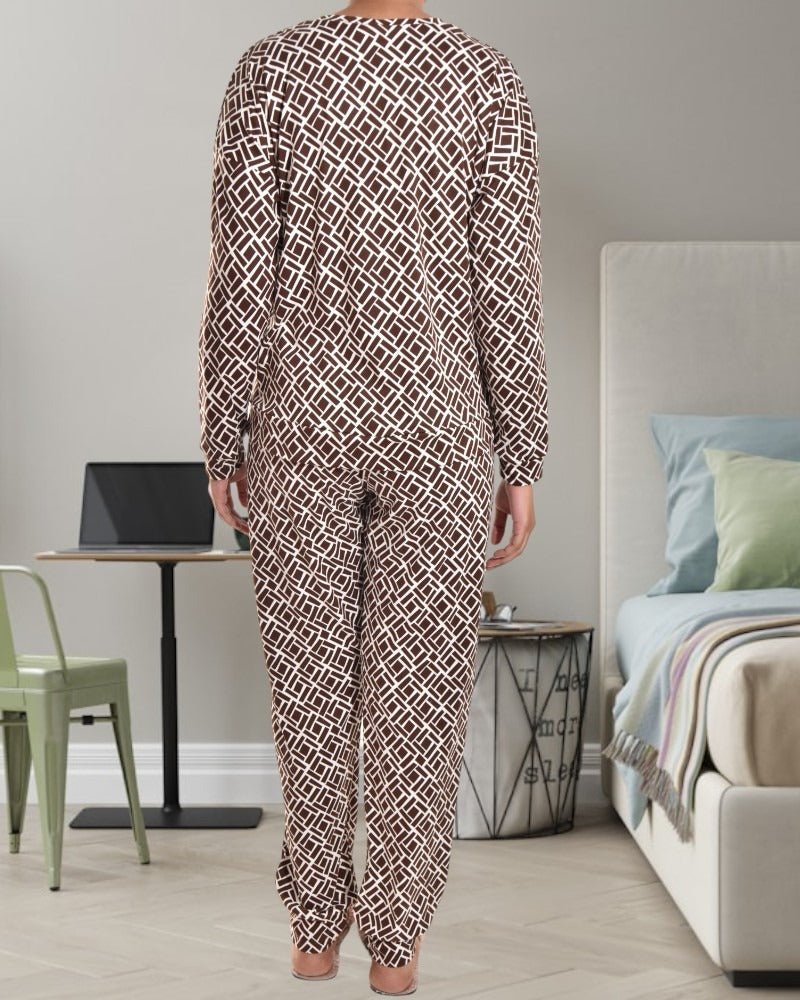 Ladies Brown And White Printed Pyjama Set - StylePhase SA