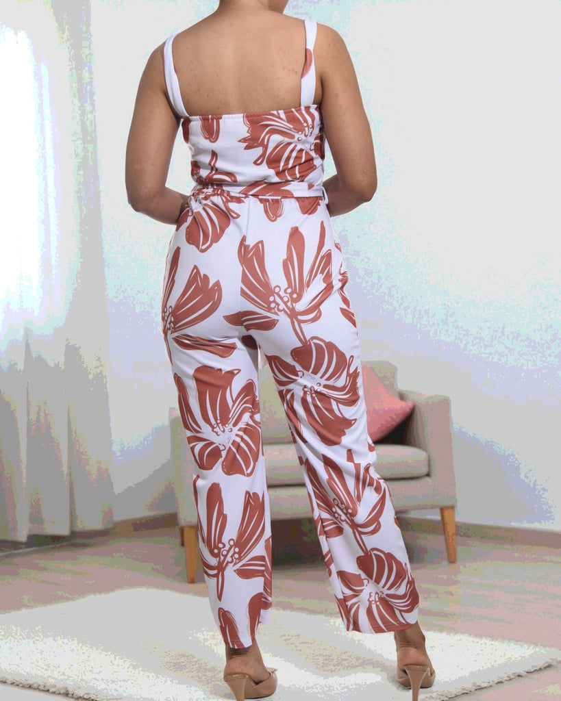 Ladies Brown And White Tie Front Jumpsuit - StylePhase SA
