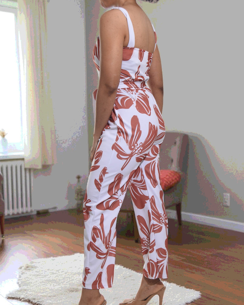 Ladies Brown And White Tie Front Jumpsuit - StylePhase SA