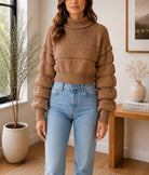 Ladies Brown Balloon Sleeve Turtleneck Jersey - StylePhase SA
