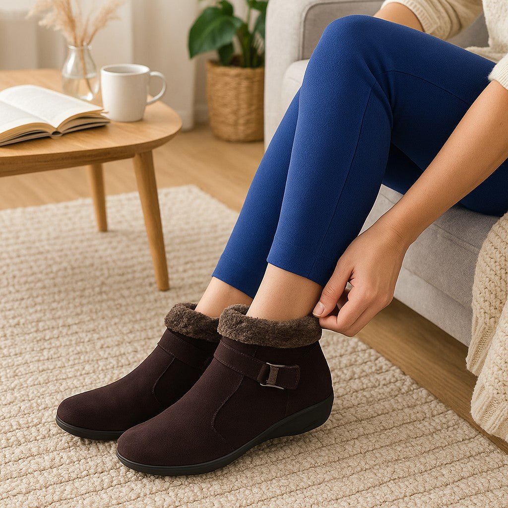 Ladies Brown Buckle Ankle Boots - StylePhase SA