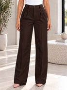 Ladies Brown Button Front Long Pants - StylePhase SA