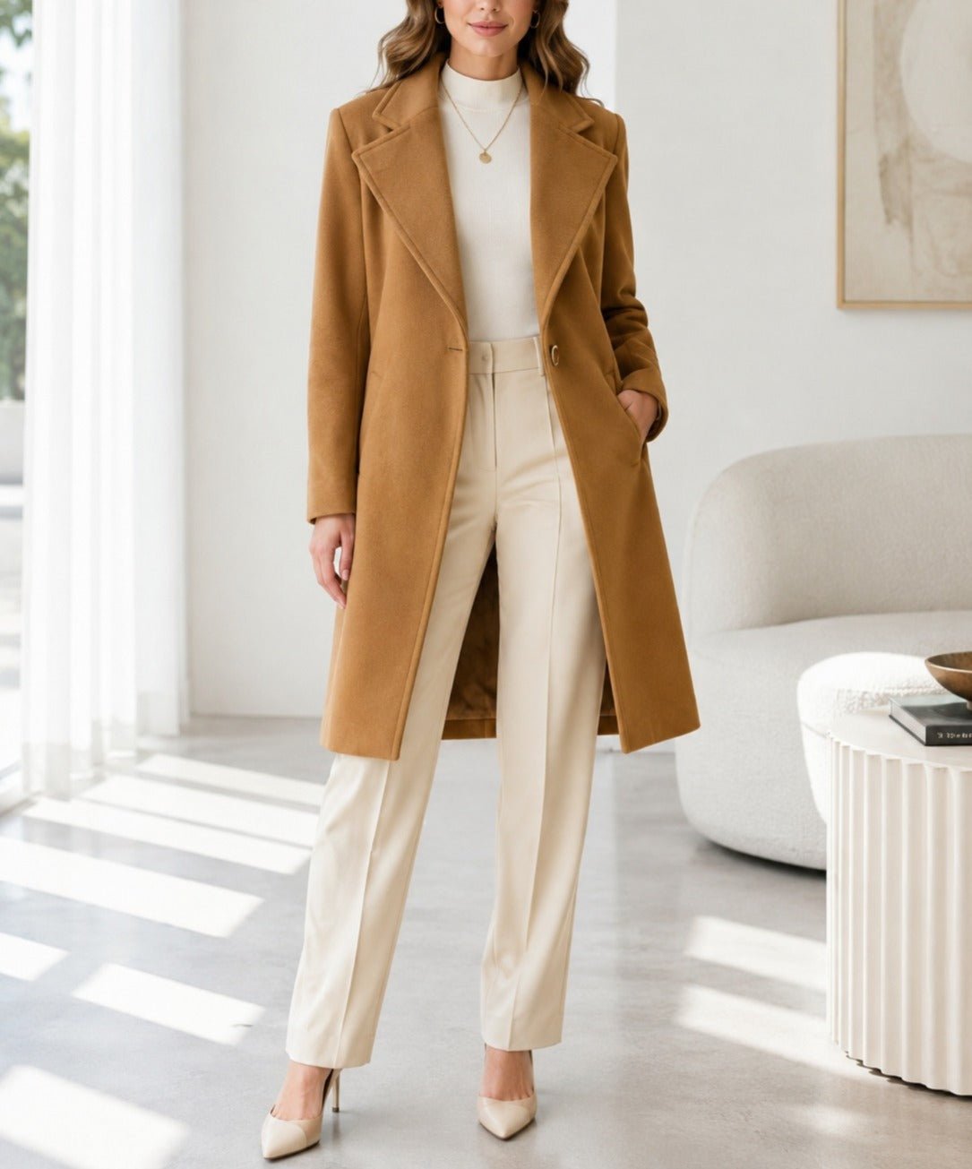 Ladies Brown Button Press Lined Coat - StylePhase SA