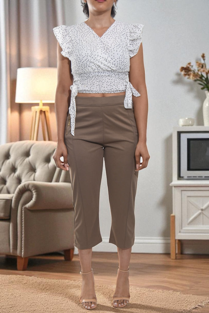 Ladies Brown Capri Zip Pants - StylePhase SA