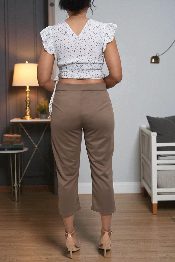 Ladies Brown Capri Zip Pants - StylePhase SA