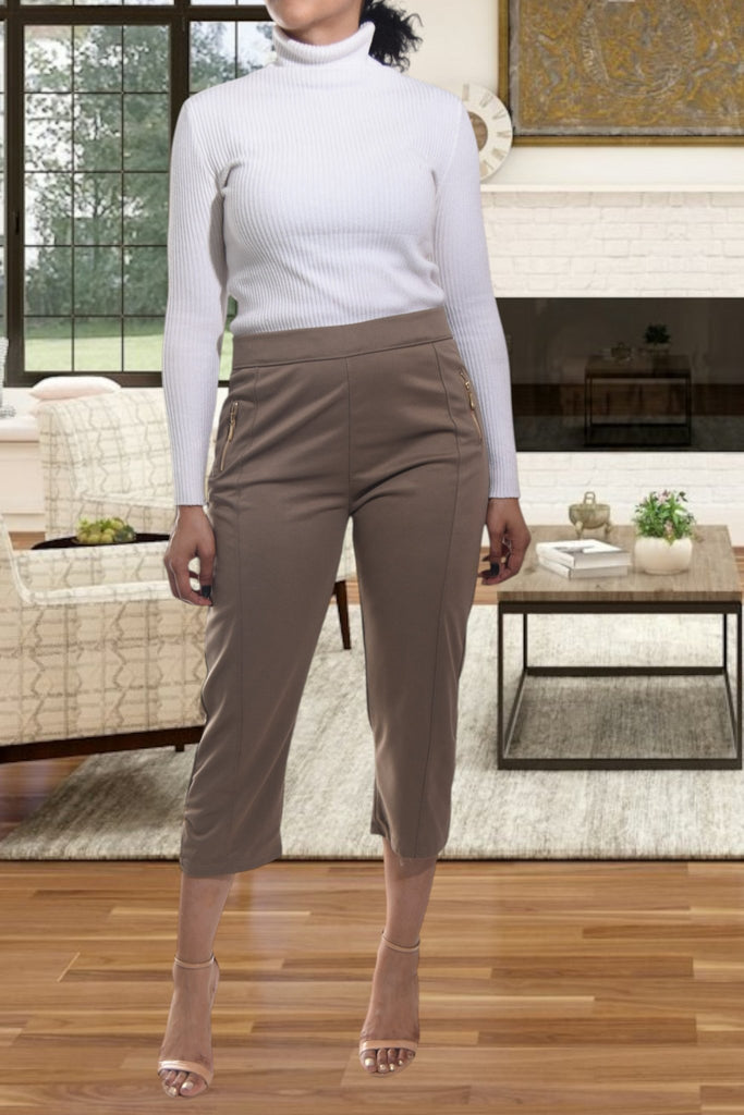 Ladies Brown Capri Zip Pants - StylePhase SA