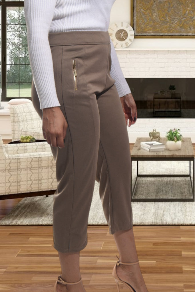 Ladies Brown Capri Zip Pants - StylePhase SA