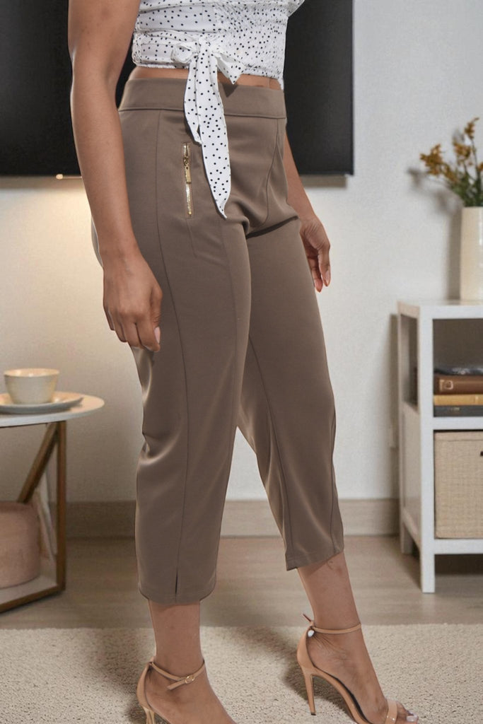 Ladies Brown Capri Zip Pants - StylePhase SA