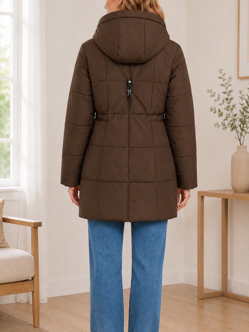 Ladies Brown Chocolate Long Line Padded Puffer Jacket - StylePhase SA