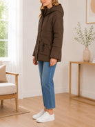 Ladies Brown Chocolate Long Line Padded Puffer Jacket - StylePhase SA