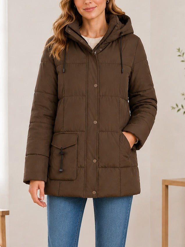 Ladies Brown Chocolate Long Line Padded Puffer Jacket - StylePhase SA
