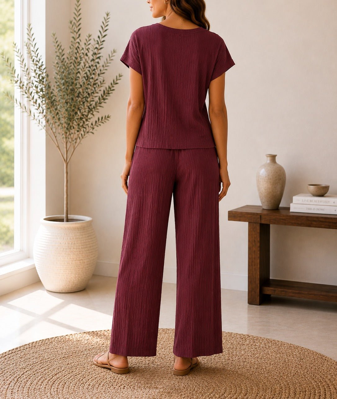 Ladies Brown Crinkle-Knit Two-piece New Feeling Set - StylePhase SA