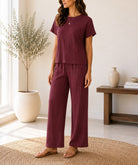 Ladies Brown Crinkle-Knit Two-piece New Feeling Set - StylePhase SA