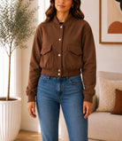 Ladies Brown Cropped Fleece New Feeling jacket - StylePhase SA